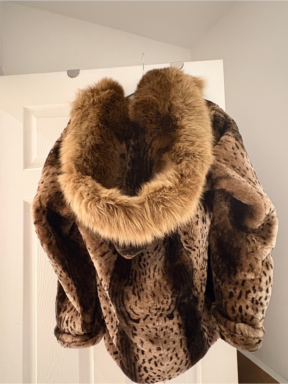 Vintage Plush Real Fur Hooded Coat in Brown - Picture 4 of 8
